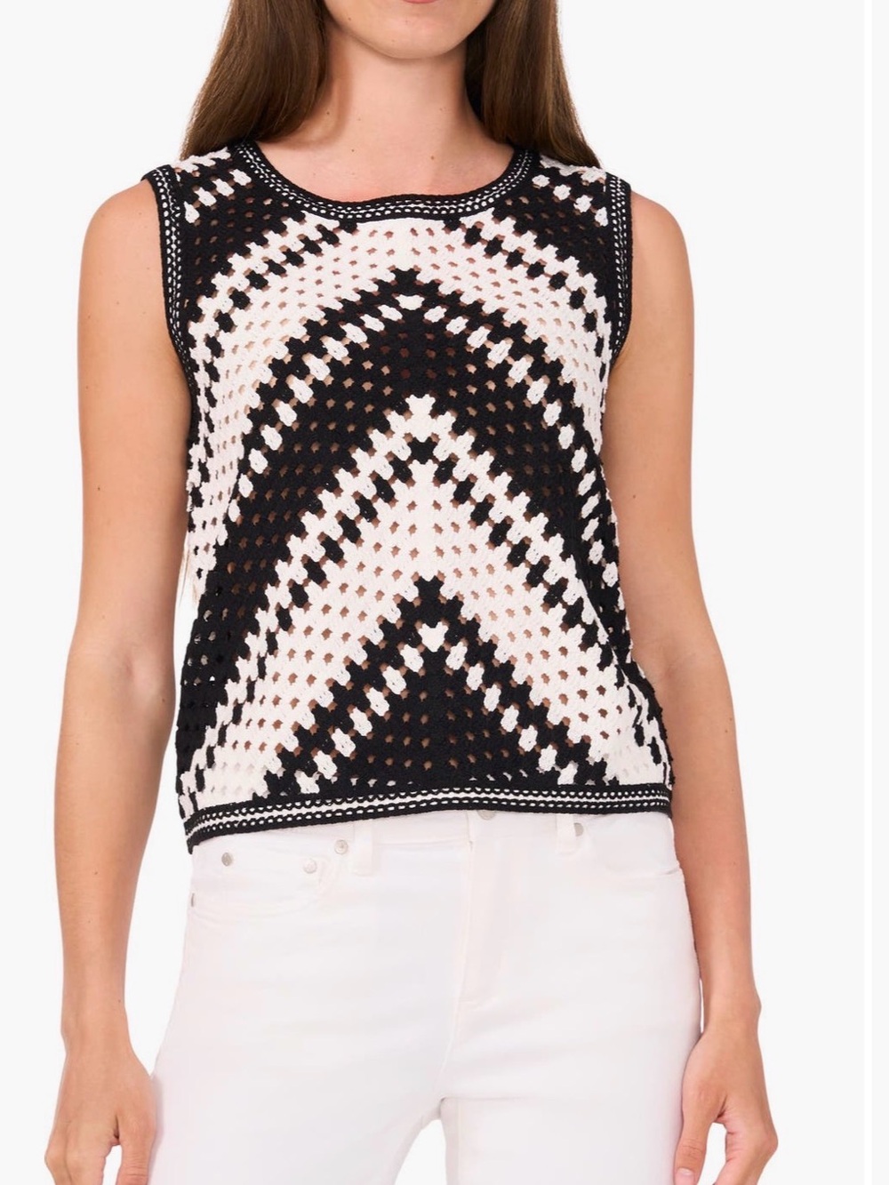 Halogen Black & White Chevron Crochet Tank
